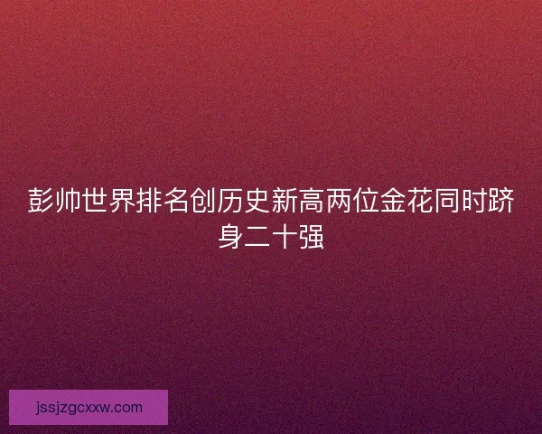 彭帅世界排名创历史新高两位金花同时跻身二十强